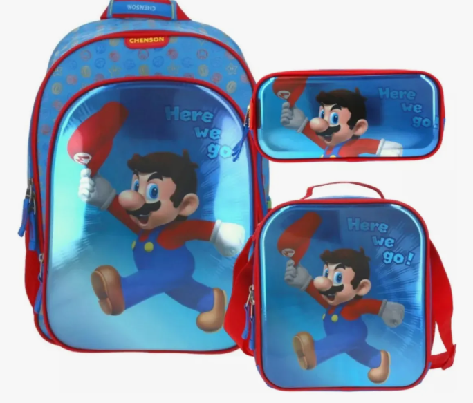 KIT ESCOLAR MARIO BROSS, MORRAL, CARTUCHERA Y LONCHERA CHENSON