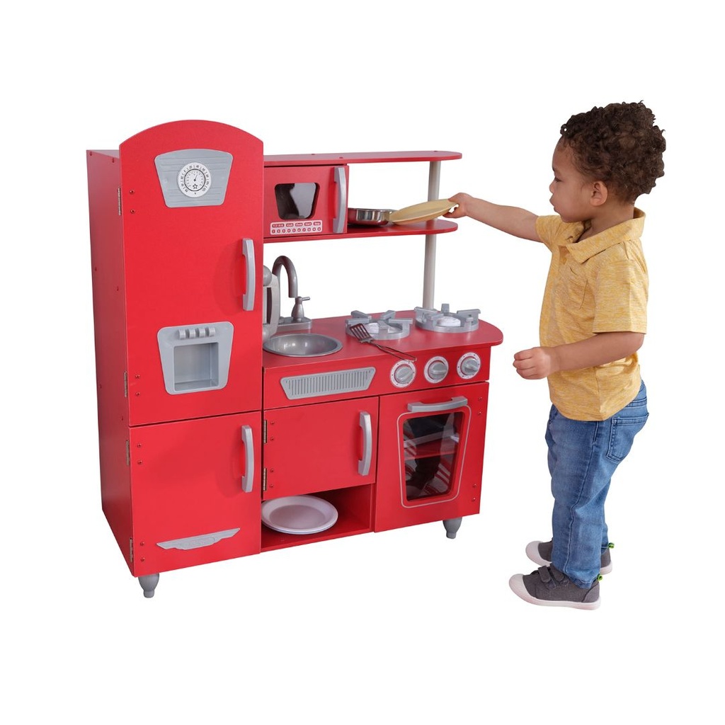 KIDKRAFT RED VINTAGE WOODEN PLAY KITCHEN WITH STAINLESS