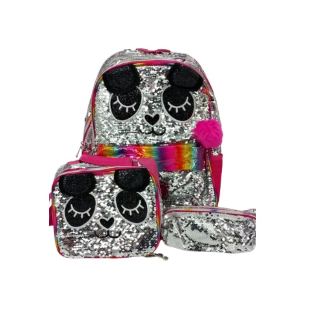 MALETA JASMINESTAR DE CARITA DE OSITO CON ARCOIRIS