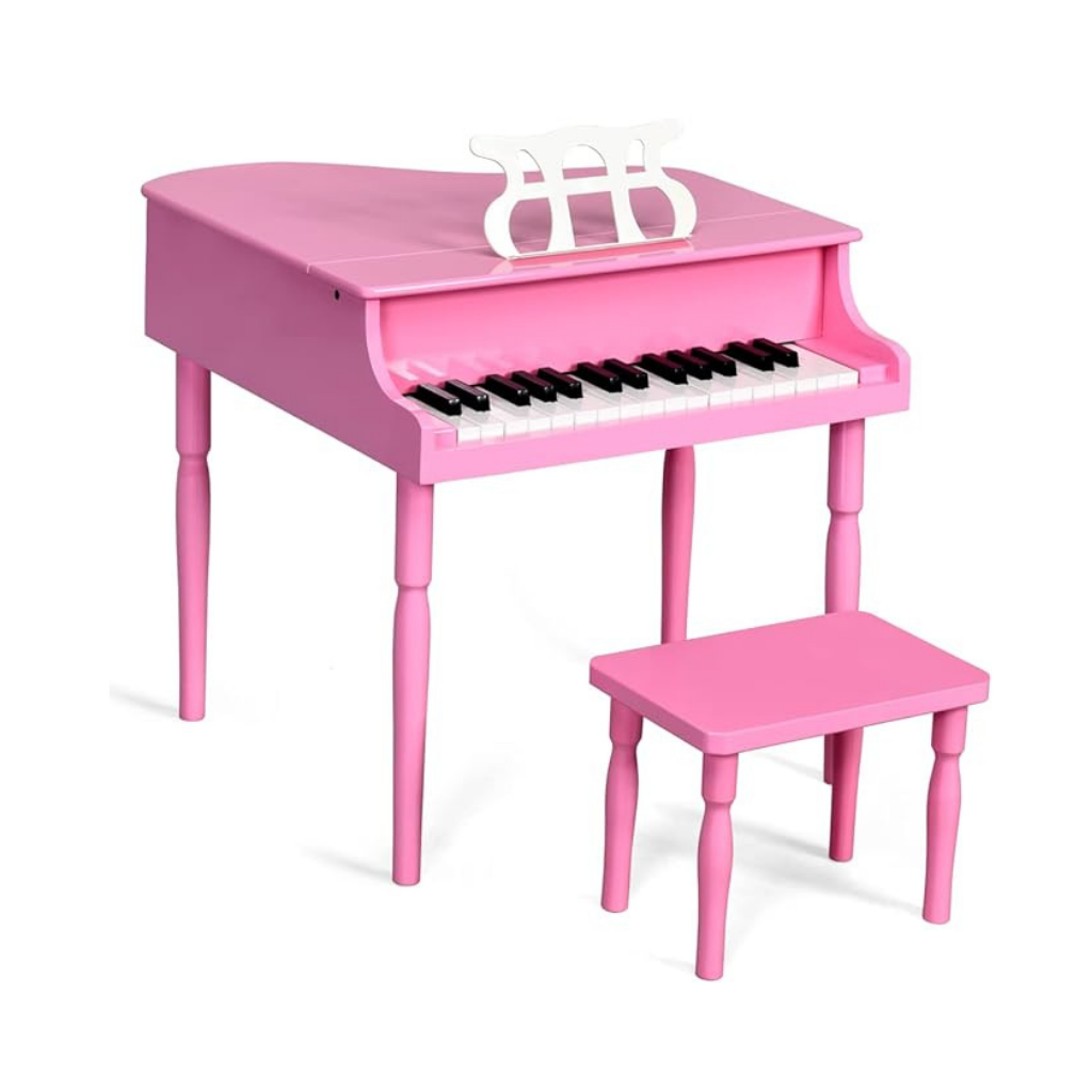 COSTWAY MINI PIANO REALISTA 30 TECLAS CON SOPORTE  MUSICA Y BANCOROSADO