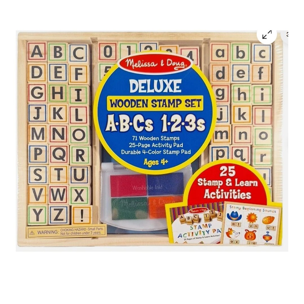 MELISSA & DOUG SET DE TACOS DE MADERA LETRAS Y NÚMEROS ABC 123, MANUALIDADES
