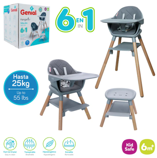 [7450210004788] SILLA ALTA 6 EN 1 GENIAL 6M+ HASTA 25KG DE COLOR GRIS